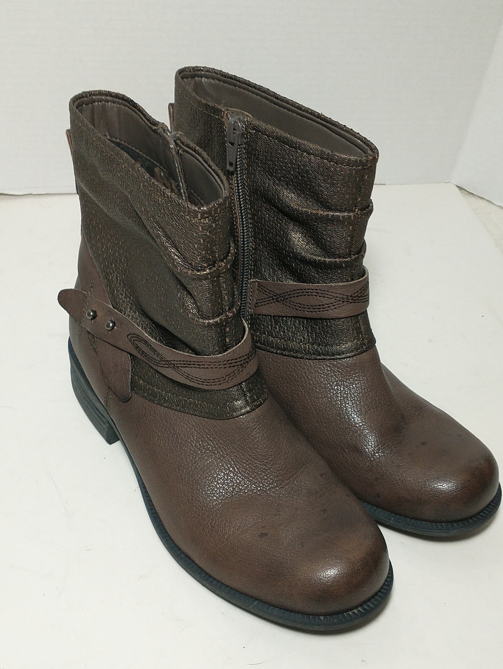 Rockport Brunswick Leather Bootie, Brown Metallic, Size 10, Western, Grunge,Edgy